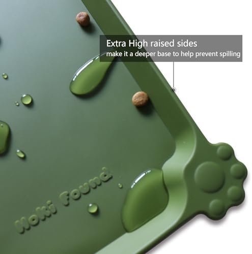 Hoki Found XX-Large Silicone Pet Feeding Mats - Non Slip Cat Dog Bowl Mats - Waterproof for Carpet - Dark Olive - Image 2