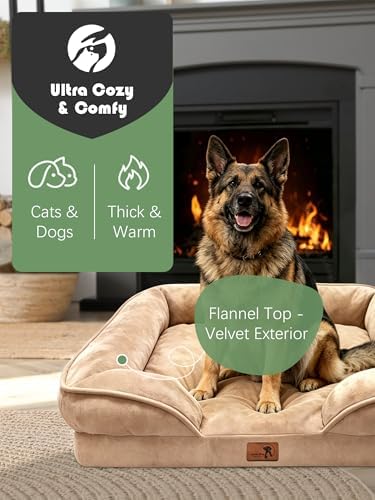 Spotted Play Orthopedic Dog Bed with Sides - Sofa Beds for Extra Large Dogs, Supportive Foam Pet Couch Bed with Washable Removable Cover, Waterproof Lining and Non-Slip Bottom, Brown - XL - Image 2