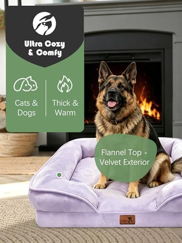 Spotted Play Orthopedic Dog Bed with Sides - Sofa Beds for Extra Large Dogs, Supportive Foam Pet Couch Bed with Washable Removable Cover, Waterproof Lining and Non-Slip Bottom, Purple - XL - Image 2