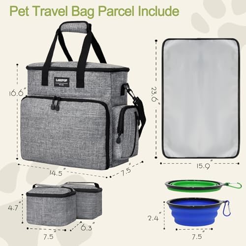 LARIPOP Dog Travel Bag Airline Friendly for Small Medium Large Dogs, Pet Travel Organizer with Collapsible Bowls Food Containers Mat, Waterproof Portable Tote for Dog Outdoor Travel - Image 2