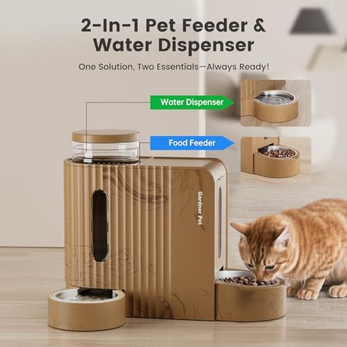 Gardner Pet Gravity Automatic 2-in-1 Pet Feeder, 0.8 Gallons*2 Cat Feeder and Water Dispenser Set, 100% BPA-Free and Stainless Steel Water Bowl for Dogs, Cats, Rabbits, Puppies (Light Woodgrain) - Image 2