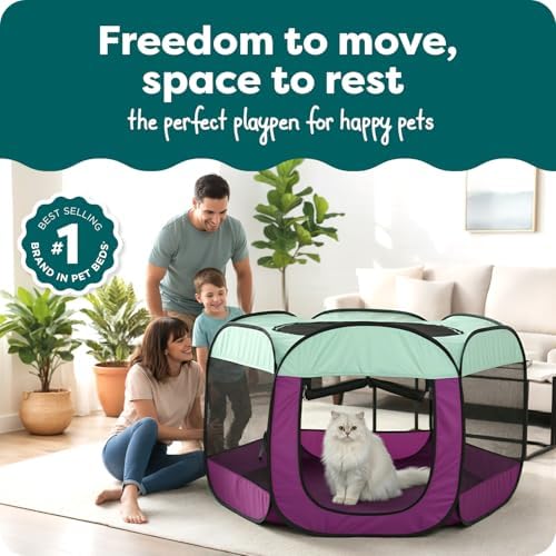 FurHaven Soft-Sided Dog & Cat Playpen, Portable Foldable Indoor & Outdoor Pet Playpen with Mesh Windows & Zippered Door, Purple, Extra Large - Image 2