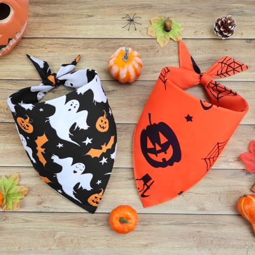 Vivifying 2 Pack Halloween Dog Bandanas, Spooky and Pumpkins Pattern - Image 7