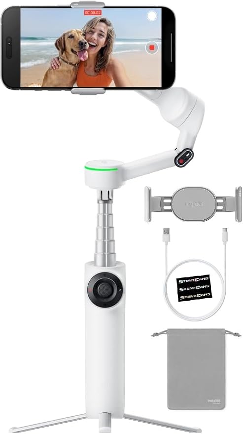 Insta360 Flow 2 PRO Gimbal Stabilizer for Smartphone, AI-Powered Tracking, 3-Axis Stabilization, Built-in Tripod, Portable & Foldable, Deep Track 4.0 Auto Tracking Phone Stabilizer Creator - White by Unknown