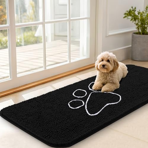 OLANLY Dog Door Mat for Muddy Paws 47x20, Paw Print Design Chenille Mud Mat by OLANLY