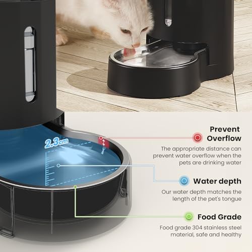 CZPET Automatic 4L/135Oz/1Gal Cat Water Dispenser with Stainless Steel Bowl, Gravity Waterer for Small Medium Dog Puppy Kitten (Black) - Image 4