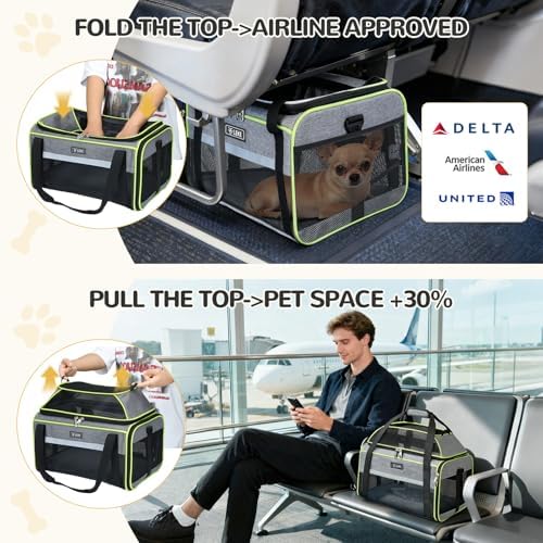 Lekereise Top-Expandable Pet Carrier 18x11x11Inch Delta American United Airline Approved Soft Sided Underseat to 15lbs Travel Carriers for Small Dogs Cats with Locking Safety Zippers Anti-Scratch Mesh - Image 5