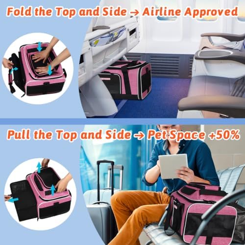 Petskd Top and Side Expandable Small Pet Carrier Airline Approved, Pink - Image 2