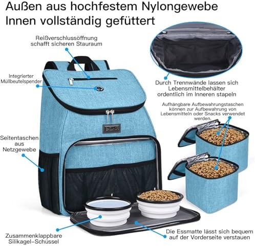 BAGLHER丨Dog Travel Bag, Airline Approved Pet Supplies Backpack, Dog Travel Backpack with 2 Silicone Collapsible Bowls and 2 Food Baskets - Image 4
