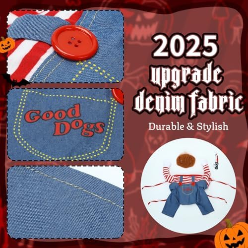 T2Y Dog Halloween Costume Pet Deadly Doll Chucky Dogs Costume with Knife & Wig, Dog Costumes for Medium Dogs Funny Party Cosplay Halloween for Corgi, Pug, Frenchie, Dachshund【M】 - Image 3