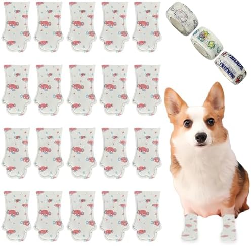 Disposable Dog Boots for Paw Protection, 20 Pcs Pet Shoes with Adjustable Self-Adhesive Bandage, Dog Disposable Foot Covers for Outdoor & Indoor Walking (Pink, Small) by Unknown
