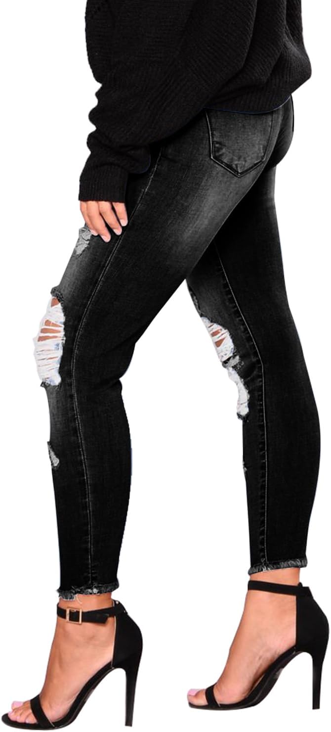 KUNMI Women's Skinny Ripped Trendy Jeans Distressed Stretchy Denim Pants - Image 2