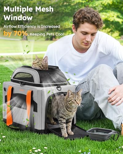 Pecute Cat Carrier,Top Expandable Dog Crate for Travel, Grey - Image 6