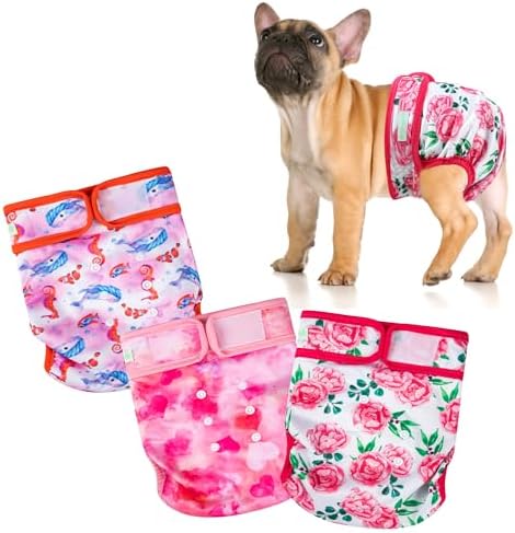 wegreeco Frenchie Dog Diapers Female No Tail Hole,Washable Pet French Puppy Bulldog Diapers Female for Period Heat,Reusable Doggy Doggie Dog Diapers （Ocean of Flowers X-Large） by wegreeco