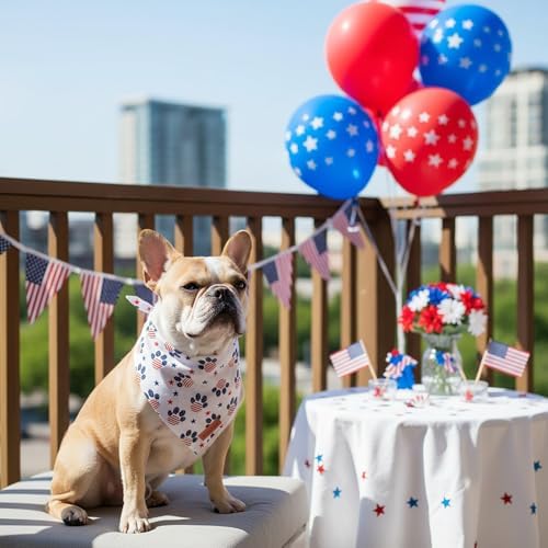 PTDECOR American Flag Dog Bandana Blue White Stars Paw Flag Patterns Designs 4th of July Pet Scarf Adjustable Patriotic Bandanas for Medium Large Dogs Pets (Large) - Image 3