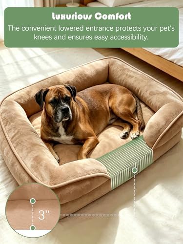 Spotted Play Orthopedic Dog Bed with Sides - Sofa Beds for Large Dogs, Supportive Foam Pet Couch Bed with Washable Removable Cover, Waterproof Lining and Non-Slip Bottom, Brown - L-Plus - Image 3