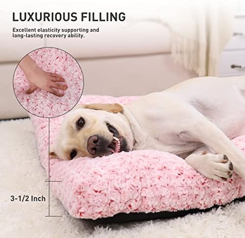 KSIIA Washable Dog Bed Medium Size Dog Crate Bed Plush Pet Mat 35"x23" Pink - Image 3