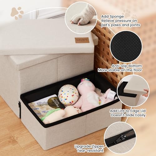 Love's cabin Dog Stairs for High Bed, Foldable Pet Stairs for Small Medium or Large Dogs Puppy with Storage for Bed or Couch, Cat Dog Steps Ramp with Zip up to 200 lbs, Beige, 2 Steps - Image 3