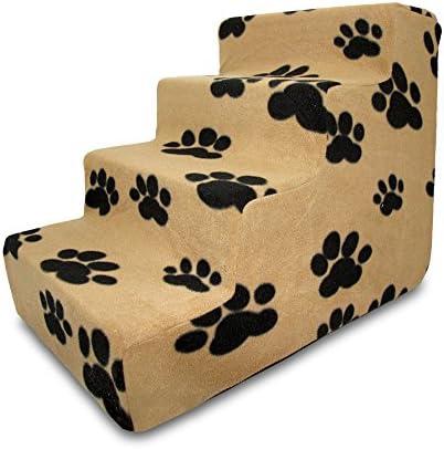 Best Pet Supplies Dog Stairs & Steps - Foam Steps for Small Dogs & Cats, Non-Slip Indoor Balanced Pet Step Support, Dog Ramp, No Assembly, Paw Print on Beige, 4-Step (18-inch Height) by BestPetSuppliesLLC