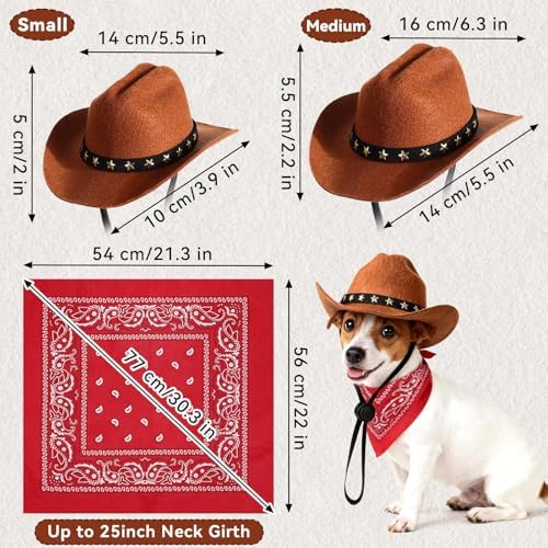 Pet Cowboy Costume, Dog Cowboy Hat with Bandana Scarf, Adjustable Cat Cowboy Hat for Party Cosplay Christmas, Halloween Cowboy Costumes for Small Pet Dogs Cats (Brown, Medium) - Image 2