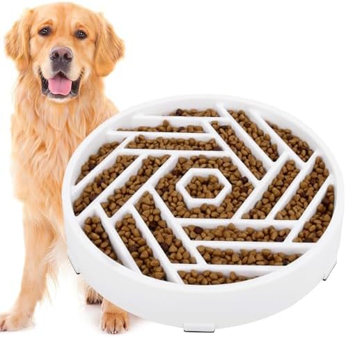 TOBYTO Slow Feeder Dog Bowls Large Medium Breed,Anti-Choking Slow Eating Dog Food Bowl,Non Slip Pet Slower Food Feeding Bowls Large Puzzle Slow Feeder Bloat Stop Maze Dog Dishes,White by TOBYTO