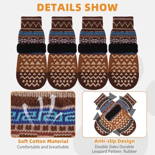 KOOLTAIL Dog Socks to Prevent Licking Paws for Hardwood Floors Anti Slip,Warm Winter Pet Boots&Paw Protector with Grippers,Double Sides Puppy Shoes Booties for Small Medium Large Senior Dogs S - Image 3
