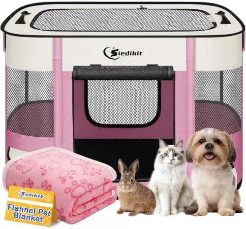 Siedihit 28" Dog Playpen with Blanket,Cat Puppy Pen Indoor Outdoor by Siedihit