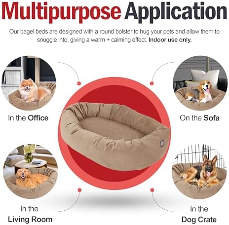 Majestic Pet 24 Inch Suede Calming Dog Bed Washable – Cozy Soft Round Dog Bed with Spine Support for Dogs to Rest Their Head - Fluffy Donut Dog Bed 24x19x7 (Inch) - Round Pet Bed Small – Stone (2025) - Image 5