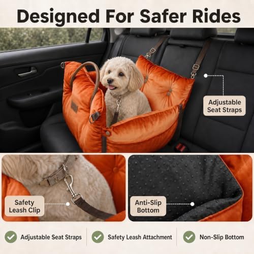 Pet Car Seat with Safety Tether, Carry Handles and Non-Slip Base,Orange - Image 3