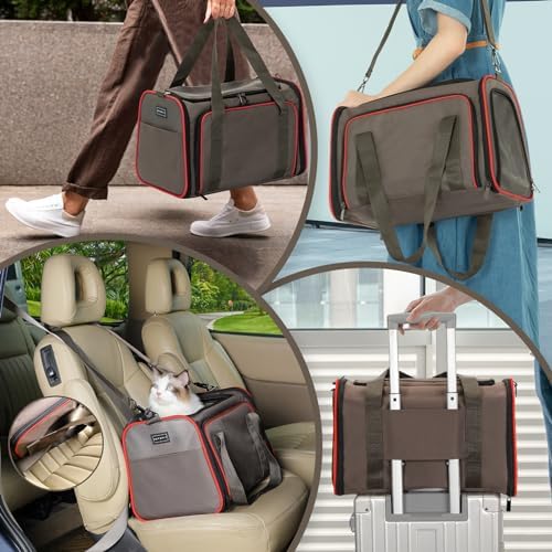Petsfit Expandable Cat Carrier Dog Carriers,Airline Approved Soft-Sided Portable Pet Travel Washable Carrier for Kittens,Puppies,Removable Soft Plush mat and Pockets,Locking Safety Zippers - Image 4