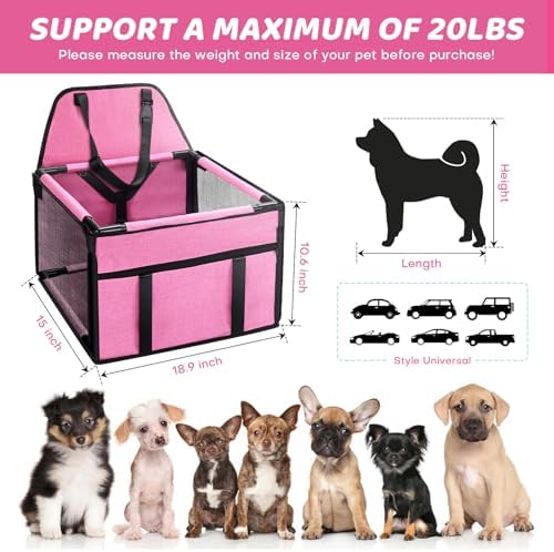 GENORTH Dog Car Seats for Small and Medium Dogs,Portable Puppy/Pet Car Booster Seat with Clip-On Leash and Mesh Window for Pet Up to 20 lbs - Image 5