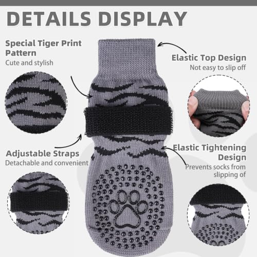 KOOLTAIL Dog Socks to Prevent Licking Paws for Hot/Cold Pavement,Dog Boots&Paw Protector for Hardwood Floors Anti Slip,Traction Control No Twist Grip Booties for Small Medium Large Senior Dogs, M - Image 3