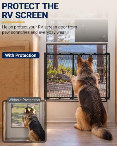 RV Screen Door Protector Adjustable 16.5–31.1 Inch Camper Screen Guard, 2-Panel Steel Mesh Prevents Dogs Pets Scratch Defender for Travel Trailer, Fifth Wheel, Motorhome Entry Doors - Image 2