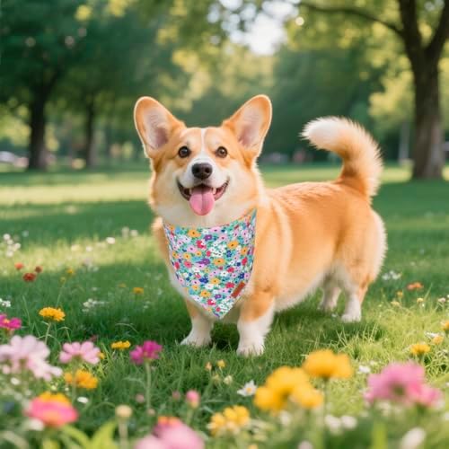 PTDECOR Floral Dog Bandana, Pink Green Flower Pet Scarf, Small - Image 3
