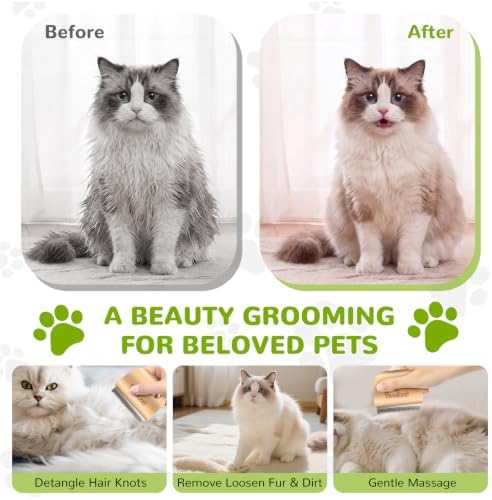 Pawaboo Deshedding Brush for Dogs&Cats, Wood Dog Hair Removal Comb, 3inch - Image 5