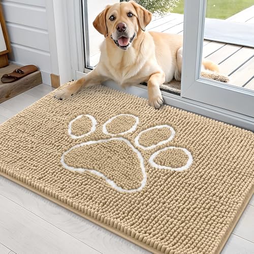 OLANLY Dog Door Mat for Muddy Paws 35x24, Paw Print Design Chenille Mud Mat by OLANLY