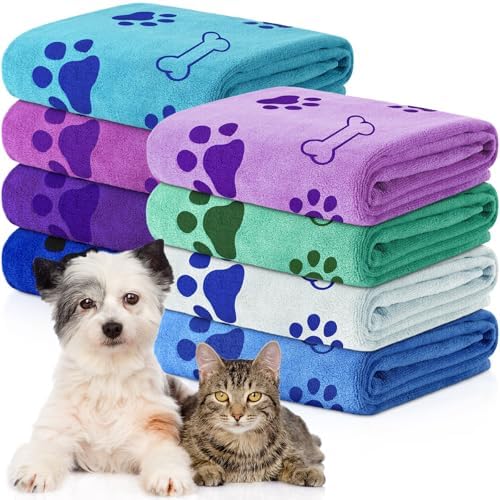 8 Pcs Dog Towel for Drying, 18 x 28 Inch, Dog Paw and Bone, Classic Color by Chumia