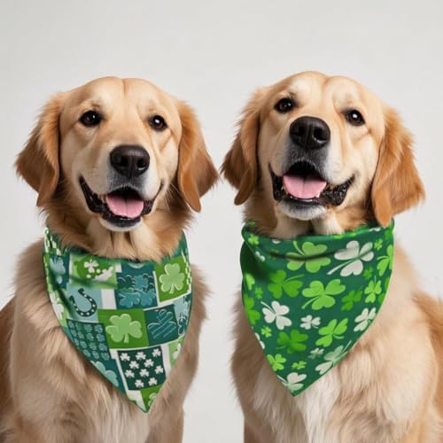 St. Patrick's Day Dog Bandanas, Irish Shamrock Design Scarves, Holiday Costumes, Pet Scarves for Boys and Girls, Dog Outfit Gifts for Medium to Large Dogs (Green, 2PCS) - Image 6