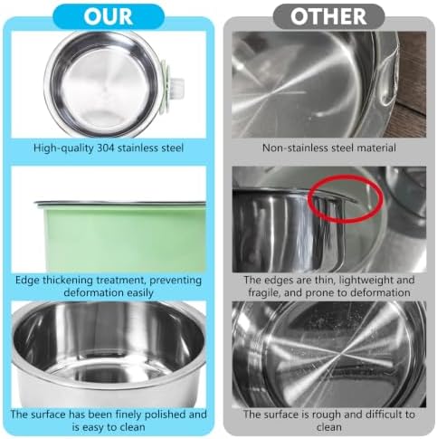 kathson Crate Dog Bowl, Removable Stainless Steel Hanging Pet Cage Bowl Food & Water Feeder Coop Cup for Cat, Puppy, Birds, Rats, Guinea Pigs (6 PCS, Size: L, 2×Blue,2×Green,2×Pink) - Image 5