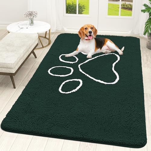 OLANLY Dog Door Mat for Muddy Paws 59x35, Paw Print Design Chenille Mud Mat by OLANLY