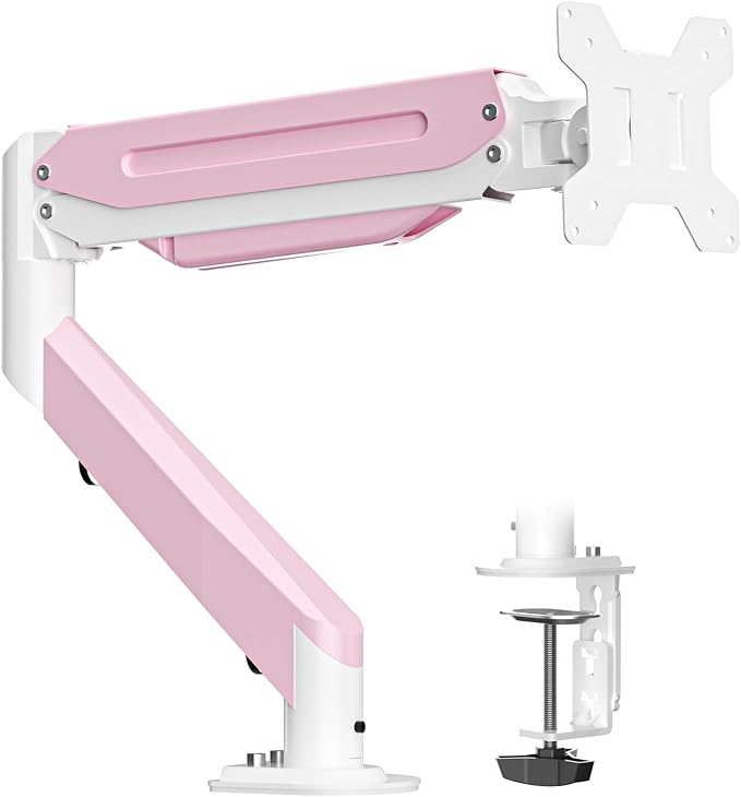 Suptek Monitor Mount Gas Spring Monitor Arm Desk Mount Fully Adjustable Fits 17 20 22 23 24 26 27 32 35 inch Monitors Weight Capacity up to 24.25 lbs, Pink by suptek