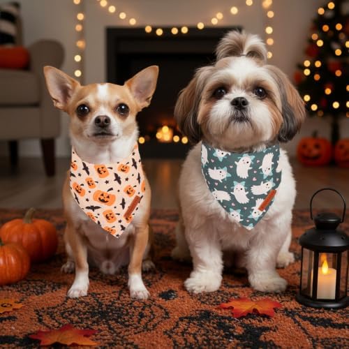 ADOGGYGO Halloween Dog Bandanas Girl Boy, Ghost Pumpkin Dog Scarf, Small - Image 3