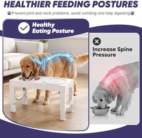 XIAZ Elevated Dog Bowls Large Breed Raised Dogs Bowl Stand Large/Medium Sized Dog Slow Feeder Dogs Bowls Food Water Stands 5 Heights Adjustable 9/11/12/14in Pet Feeder Dish Station - Image 3