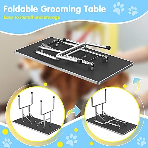 Lyromix 36'' Foldable Dog Grooming Table with Arms/Nooses/Mesh Tray, Blue - Image 5