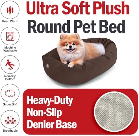 Majestic Pet 24 Inch Suede Calming Dog Bed Washable – Cozy Soft Round Dog Bed w/Spine Support for Dogs to Rest Head - Fluffy Donut Dog Bed 24x19x7 (Inch) - Round Pet Bed Small – Chocolate (2025) - Image 6