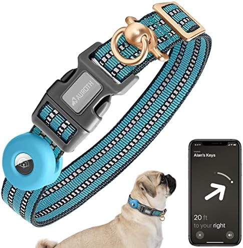 Auroth Airtag Dog Collar, Adjustable Air Tag Case Holder Dog Collar for Medium Large Dogs, Airtag Dog Collar Holder with Heavy Duty D Ring Tangle Free by AurothPets