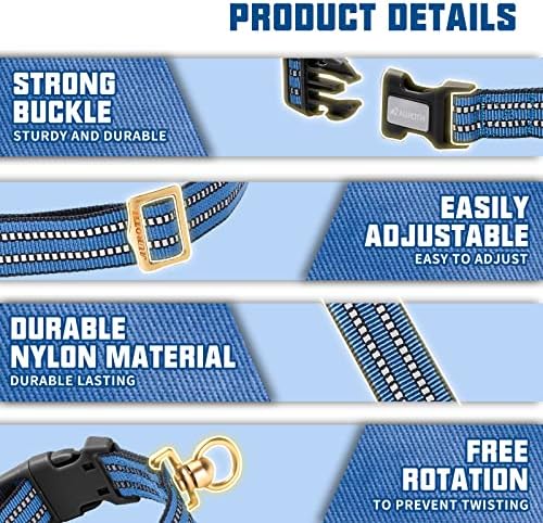 Auroth Dog Collar for Medium Large Dogs, Reflective Dog Collar, Soft Nylon Adjustable Dog Collars with Heavy Duty Metal D Ring Tangle Free (Large:15.7"-27.1", Dark Blue) - Image 2