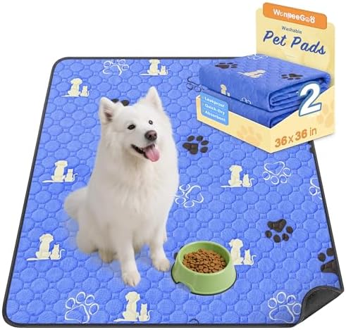 WanpeeGoo Washable Pee Pads for Dogs, Waterproof, 36 x 36 in, 2 Pack, Blue by WanpeeGoo