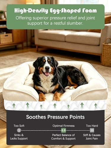 Spotted Play Orthopedic Dog Bed with Sides - Sofa Beds for Extra Large Dogs, Supportive Foam Pet Couch Bed with Washable Removable Cover, Waterproof Lining and Non-Slip Bottom, Ivory - XL-Plus - Image 4
