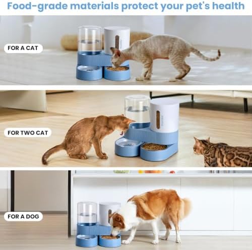 Automatic Cat Feeder Stainless Steel Water Dispenser Gravity Food Feeder and Waterer Set with Pet Food Bowl for Small Medium Kitten Puppy Pets Large Capacity(Blue) - Image 6